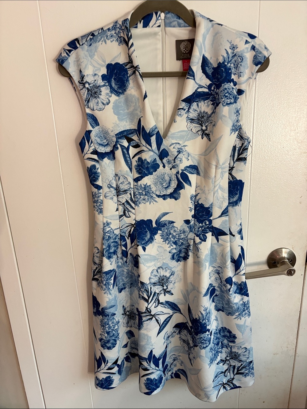 Vince Camuto White Midi Dress with Blue Floral Print
